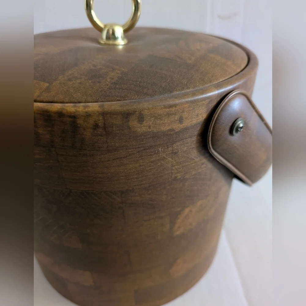 Faux wood ice bucket MCM mid century beauty!